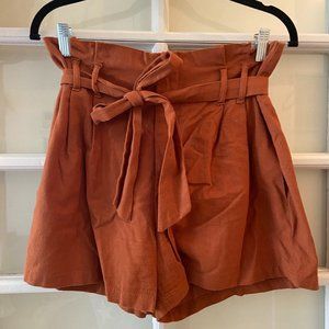 Francesca's Burnt Orange Paper Bag Waist Shorts
